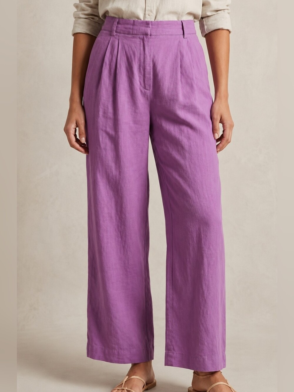 Abercrombie & Fitch Sloane Tailored Wide Leg Pants Purple Linen 36 / 22 NWT